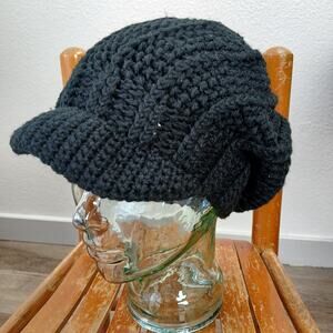 Black Slouchy with a Brim OSFM premade crochet newsboy handmade